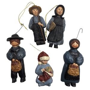 Vtg Lot Of 5 June McKenna Amish Woman Man & Kid‎ Man Folk Art Flat Back Ornament